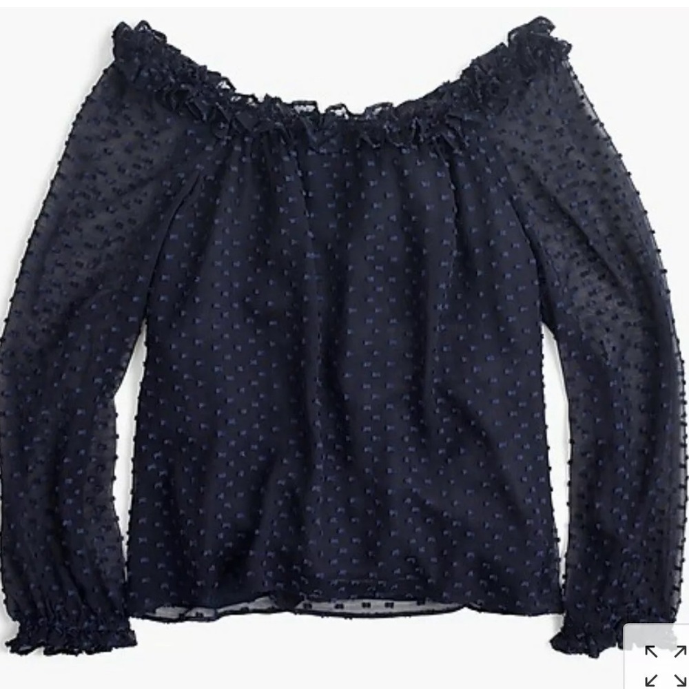 J. Crew navy clip dot penny ruffle blouse
